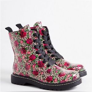 Betsey Johnson Combat Boot - Leopard & Rose Faux Patent Leather (WW)